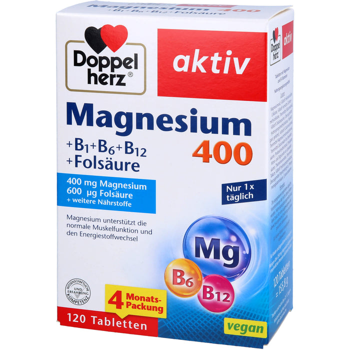 Doppelherz Magnesium 400+ B1 + B6 + B12 + Folsäure, 120 St TAB