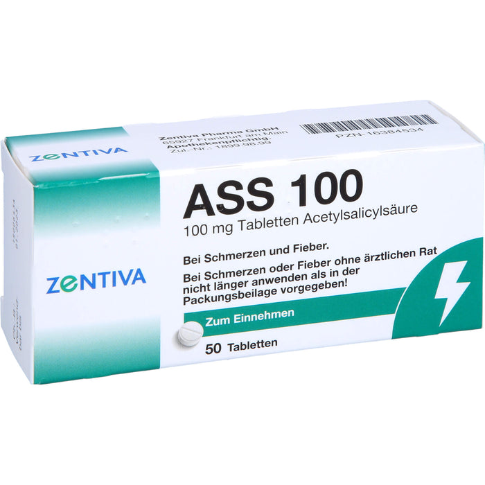 ZENTIVA ASS 100 Tabletten bei Schmerzen und Fieber, 50 pcs. Tablets