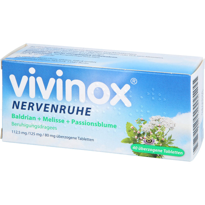 Vivinox Nervenruhe Baldrian + Melisse + Passionsblume .Beruhigungsdragees, 40 St. Dragees