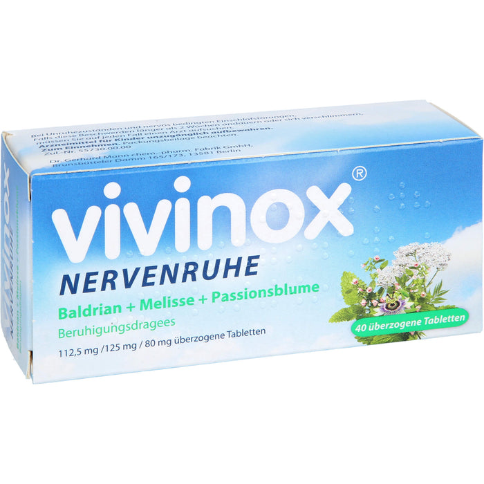 Vivinox Nervenruhe Baldrian + Melisse + Passionsblume .Beruhigungsdragees, 40 St. Dragees