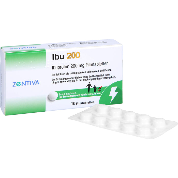 ZENTIVA Ibu 200 Filmtabletten bei Schmerzen und Fieber, 10 St. Tabletten