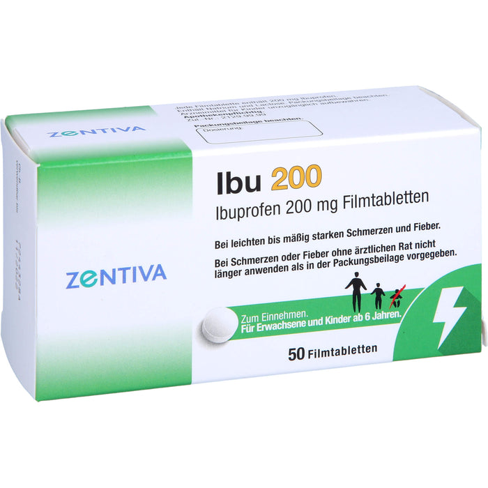 ZENTIVA Ibu 200 Filmtabletten bei leichten bis mäßig starken Schmerzen und Fieber, 50 pc Tablettes