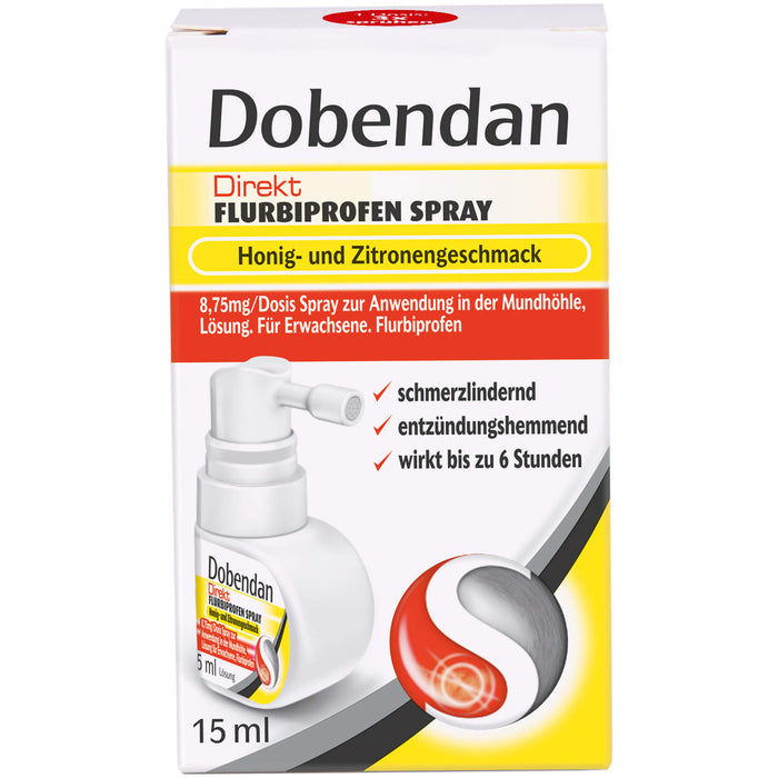 Dobendan Direkt Flurbiprofen Spray Honig- und Zitronengeschmack 8,75 mg/Dosis Spray zur Anwendung in der Mundhöhle, Lösung, 15 ml Lösung