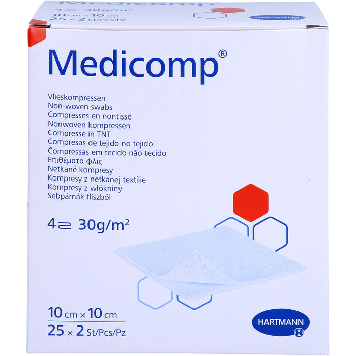 Medicomp Vliesstoffkompressen steril 10 x 10 cm 4 lagig zur Wundversorgung, 50 pc Compresses