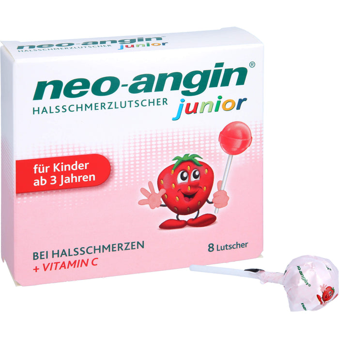 neo-angin Junior Halsschmerzlutscher bei Halsschmerzen, 8 pcs. Lollipop