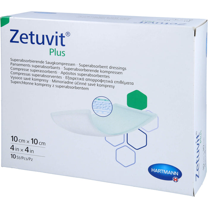 ZETUVIT Plus extrastarke Saugkompr.steril 10x10 cm, 10 St KOM