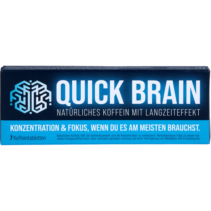 Quick Brain - natürliche Koffeintabletten für Fokus und Konzentration, mit Langzeiteffekt - mit 80 mg Koffein (u.a. aus Mate, Guarana) und Magnesium, 7 St. Tabletten