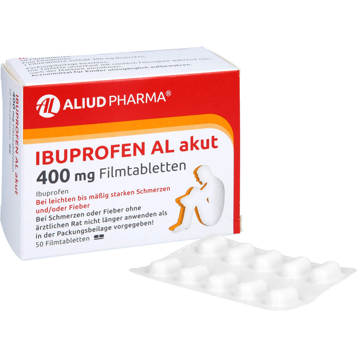 Ibuprofen AL akut 400 mg Filmtabletten bei leichten bis mäßig starken Schmerzen und Fieber, 50 St. Tabletten