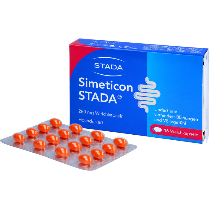 STADA Simeticon 280 mg Weichkapseln lindert und verhindert Blähungen und Völlegefühl, 16 pc Capsules