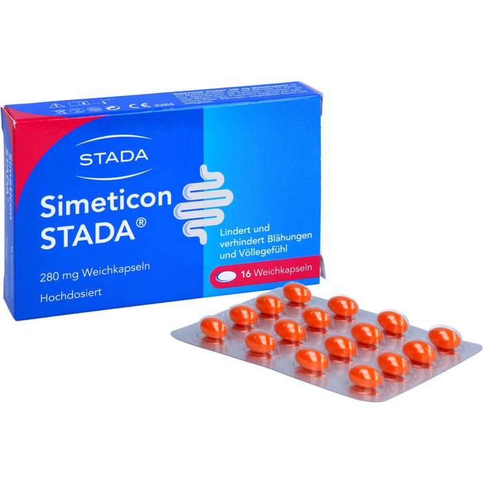 STADA Simeticon 280 mg Weichkapseln lindert und verhindert Blähungen und Völlegefühl, 16 pcs. Capsules