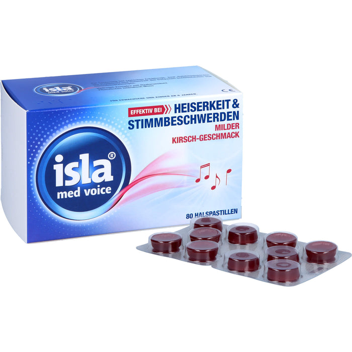 isla med voice Pastillen effektiv bei Heiserkeit und Stimmbeschwerden mit mildem Kirsch-Geschmack, 80 pc Pastilles