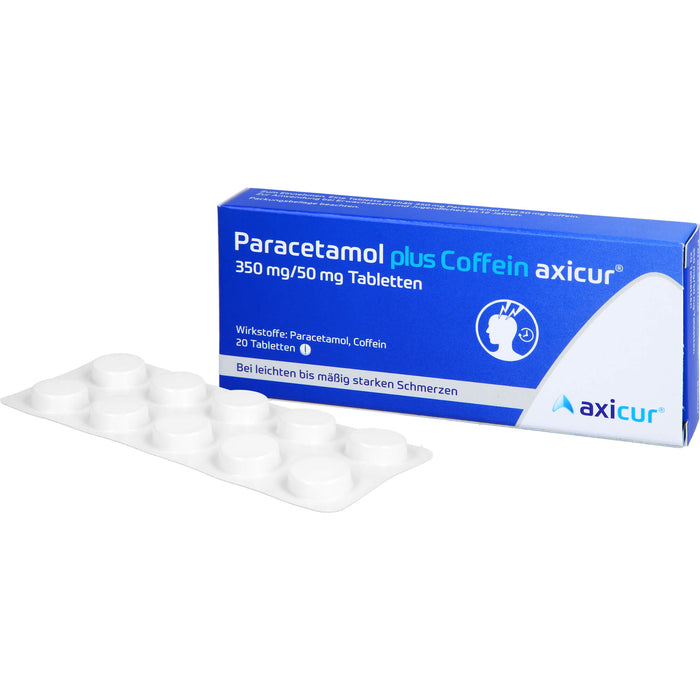 Paracetamol plus Coffein axicur 350 mg/50 mg Tabletten bei leichten bis mäßig starken Schmerzen, 20 St. Tabletten