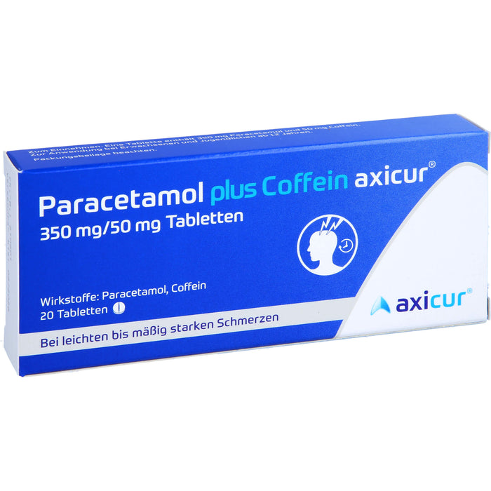 Paracetamol plus Coffein axicur 350 mg/50 mg Tabletten bei leichten bis mäßig starken Schmerzen, 20 pcs. Tablets