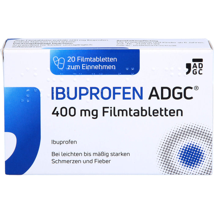 Ibuprofen ADGC 400 mg Filmtabletten bei Schmerzen oder Fieber, 20 pc Tablettes