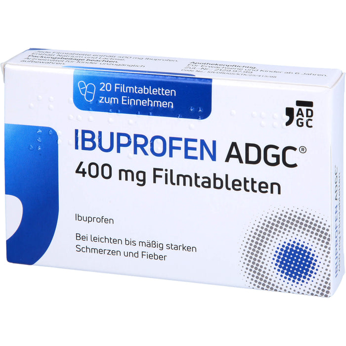 Ibuprofen ADGC 400 mg Filmtabletten bei Schmerzen oder Fieber, 20 pc Tablettes