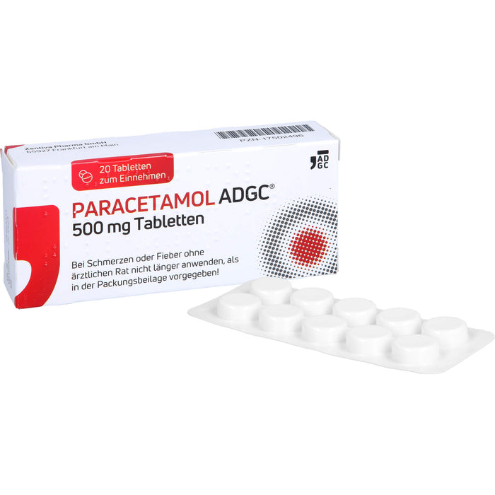 Paracetamol ADGC 500 mg Tabletten bei Schmerzen oder Fieber, 20 St. Tabletten