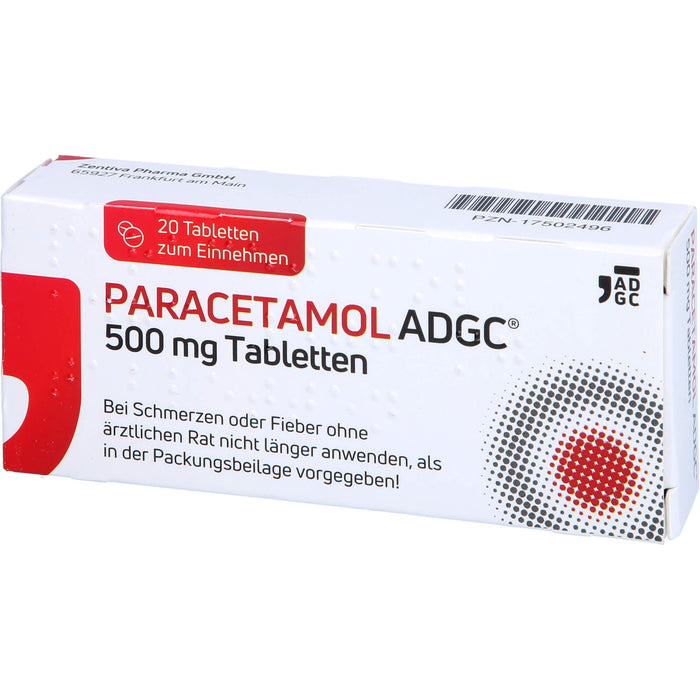 Paracetamol ADGC 500 mg Tabletten bei Schmerzen oder Fieber, 20 pcs. Tablets