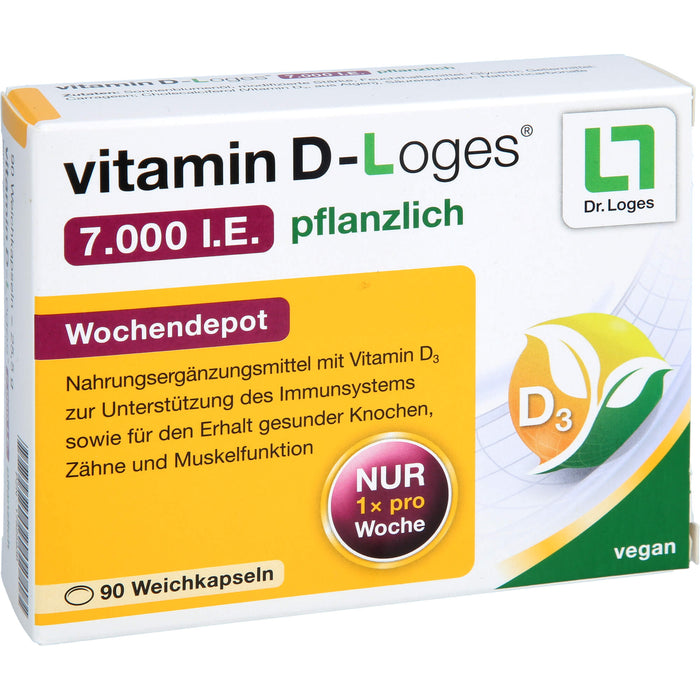 vitamin D-Loges 7.000 I.E. pflanzlich Wochendepot Weichkapseln zur Unterstützung des Immunsystems, 90 pcs. Capsules