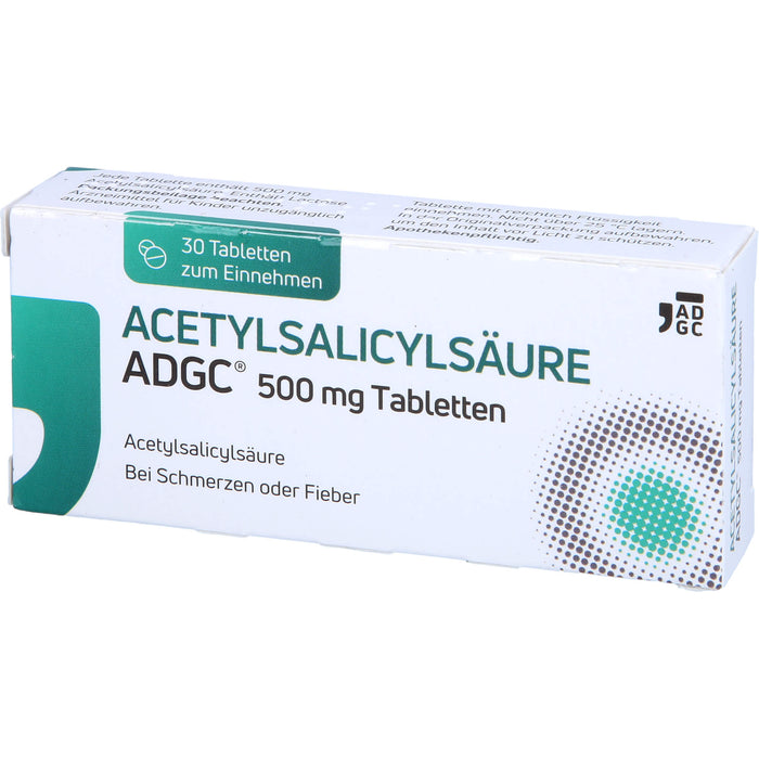 Acetylsalicylsäure ADGC 500 mg Tabletten bei Schmerzen oder Fieber, 30 pc Tablettes