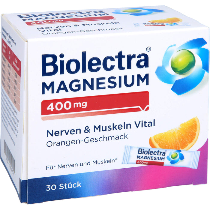 Biolectra Magnesium 400 mg Nerven & Muskeln Vital Direktstick mit Orangen-Geschmack, 30 pc Sachets