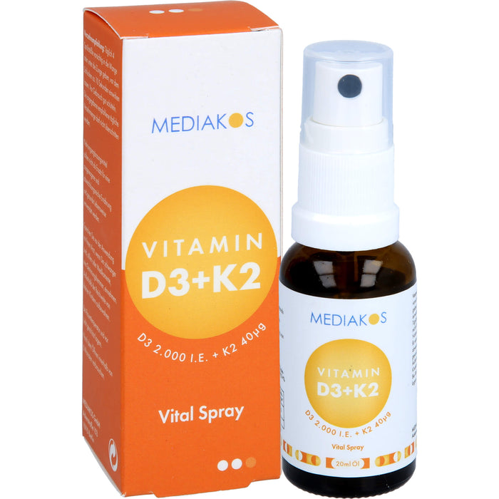 Vitamin D3 + K2 2000 IE 40 ug Mediakos Vital Spray, 20 ml SPR