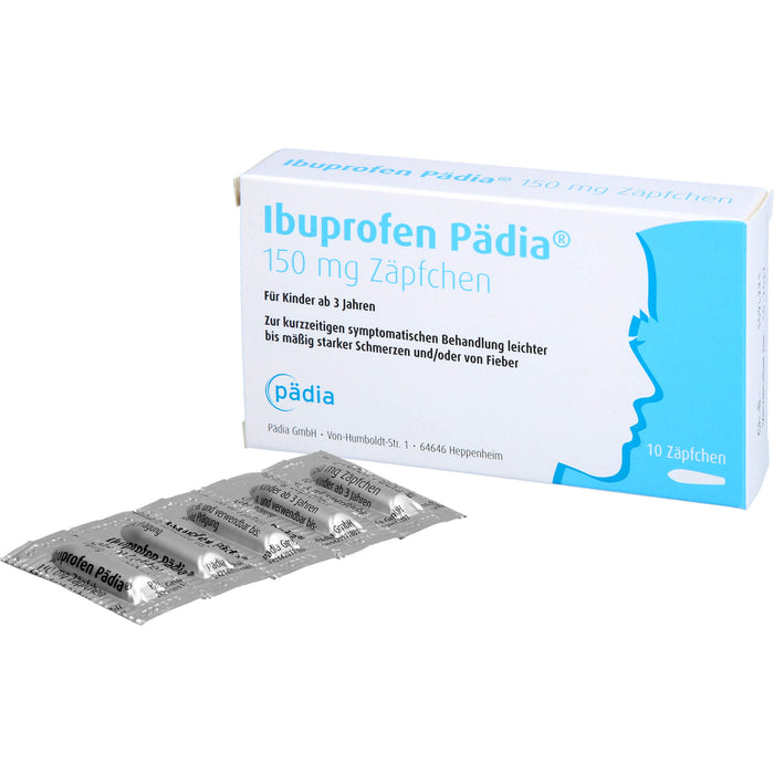 Pädia Ibuprofen 150 mg Zäpfchen bei Schmerzen und Fieber, 10 pcs. Suppositories