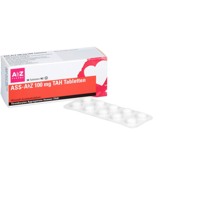 ASS-AbZ 100 mg TAH Tabletten beugt u.a. der Enstehung von Blutgerinsseln vor, 50 pcs. Tablets