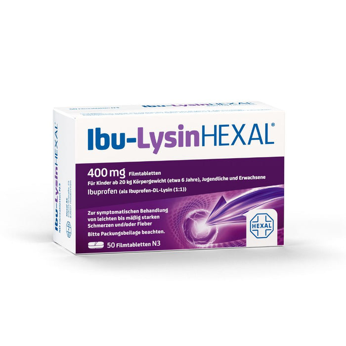 Ibu-Lysin Hexal 400 mg Filmtabletten bei Schmerzen und Fieber, 50 St. Tabletten