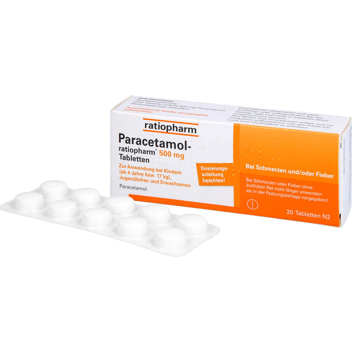 Paracetamol-ratiopharm 500 mg Tabletten, 20 St. Tabletten