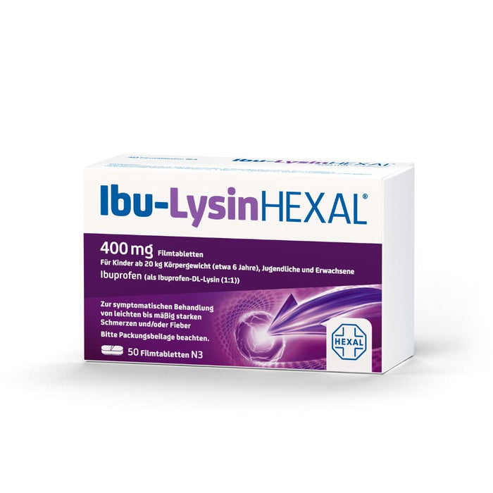 Ibu-Lysin Hexal 400 mg Filmtabletten bei Schmerzen und Fieber, 50 pcs. Tablets