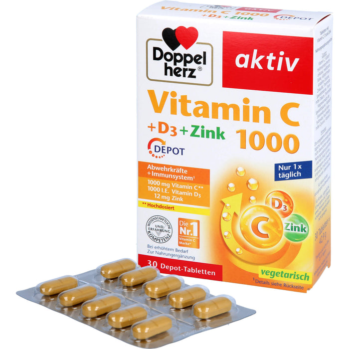 Doppelherz Vitamin C 1000 + D3 + Zink Depot Tabletten, 30 pcs. Tablets