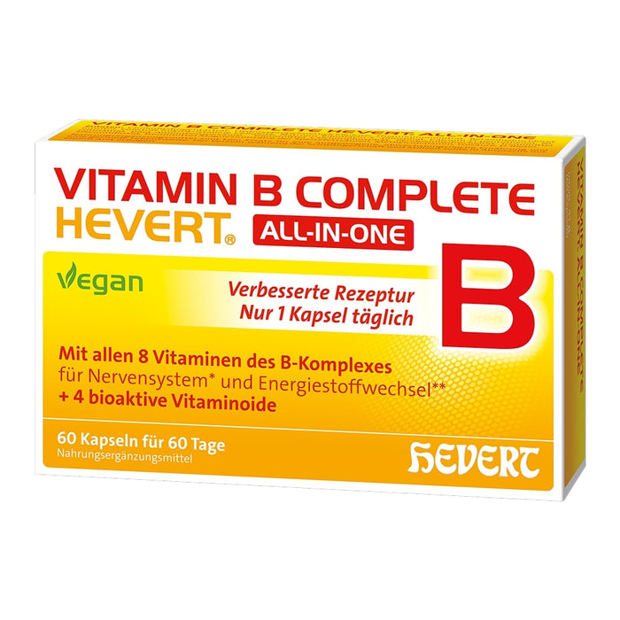 Vitamin B Complete Hevert All-in-One mit allen 8 Vitaminen des B-Komplexes und 4 bioaktiven Vitaminoiden, 60 St. Kapseln