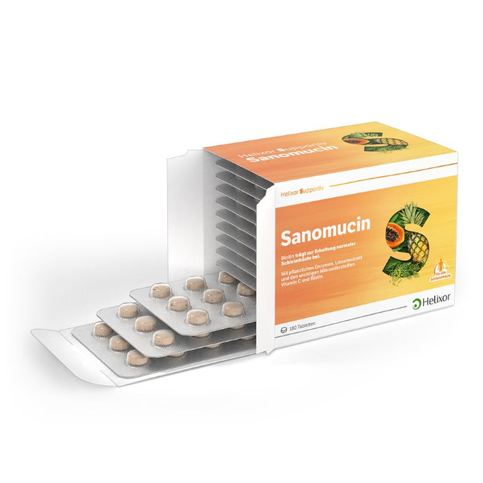 Helixor supportiv Sanomucin - mit pflanzlichen Enzymen, Linsenextrakt und den wichtigen Mikronährstoffen Vitamin C und Biotin, 180 St. Tabletten