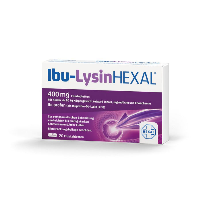 Ibu-Lysin Hexal 400 mg Filmtabletten bei Schmerzen und Fieber, 20 pcs. Tablets