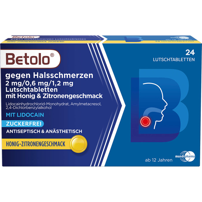 Betolo™ gegen Halsschmerzen 2 mg/0,6 mg/1,2 mg Lutschtabletten mit Honig & Zitronengeschmack, 24 St LUT