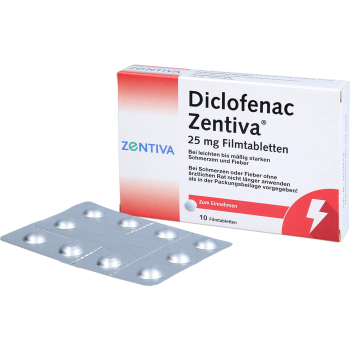 Diclofenac Zentiva 25 mg Filmtabletten bei Schmerzen und Fieber, 10 pc Tablettes