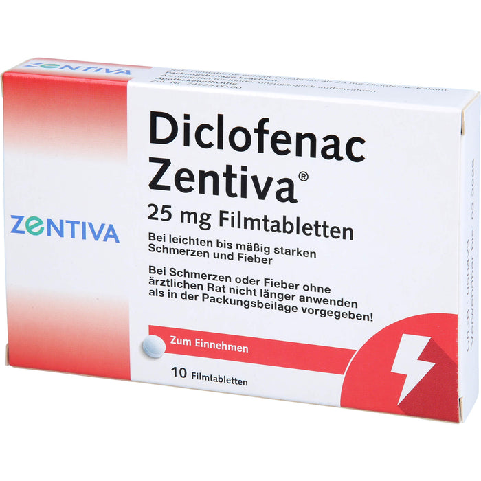 Diclofenac Zentiva 25 mg Filmtabletten bei Schmerzen und Fieber, 10 St. Tabletten