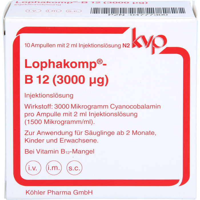 Lophakomp-B12 (3000 µg) Ampullen zur parenteralen B 12-Therapie in Depotform, 10 pc Ampoules