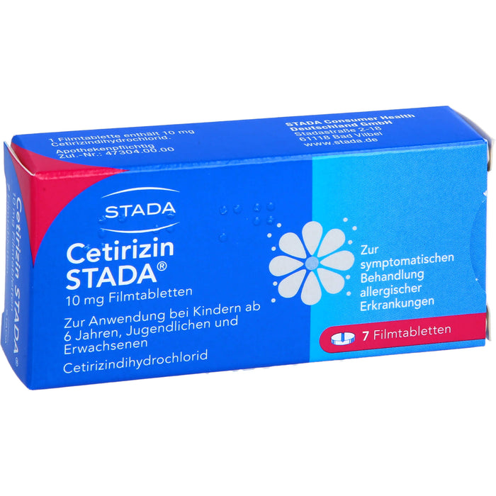 Cetirizin STADA 10 mg Filmtabletten zur symptomatischen Behandlung allergischer Erkrankungen, 7 pc Tablettes