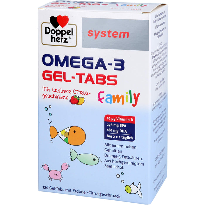 Doppelherz system Omega-3 family Gel-Tabs Erdbeer-Zitrusgeschmack, 120 St. Kautabletten