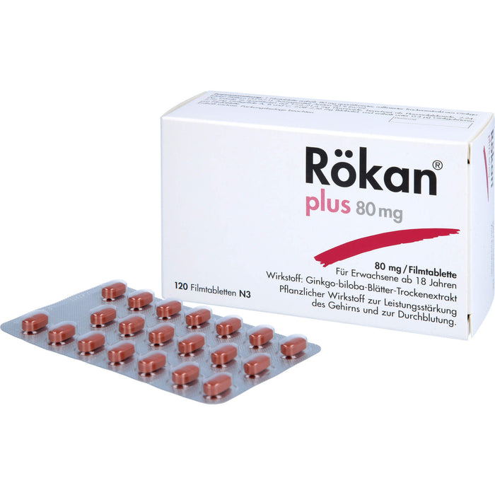 Rökan plus 80 mg Filmtabletten zur Leistungssteigerung des Gehirns, 120 pcs. Tablets