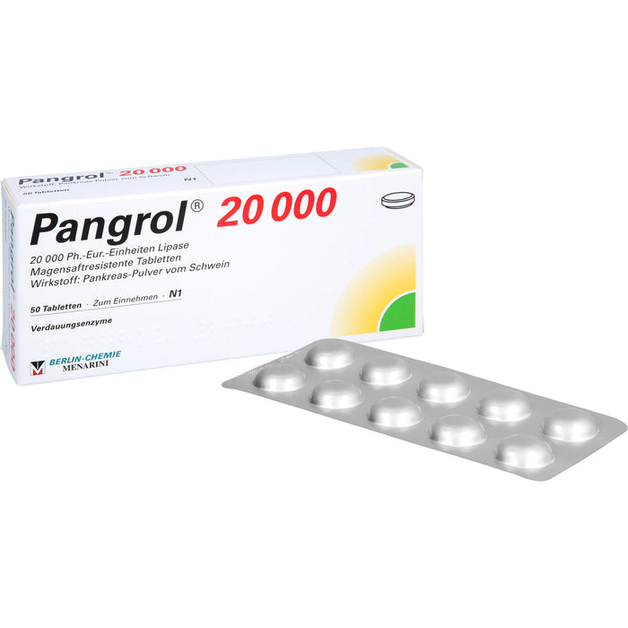 Pangrol 20 000 Ph.-Eur.-Einheiten Lipase Tabletten, 50 pc Tablettes