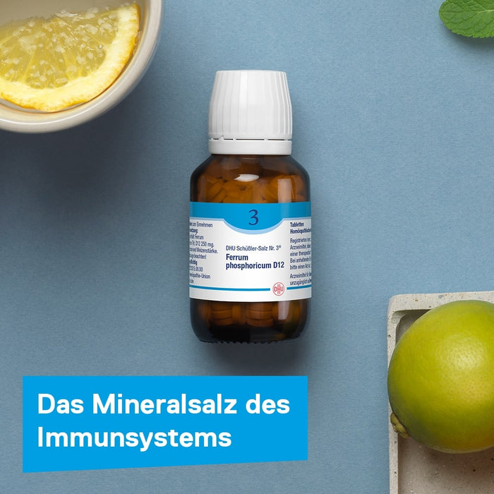 DHU Schüßler-Salz Nr. 3 Ferrum phosphoricum D12 – Das Mineralsalz des Immunsystems – das Original – umweltfreundlich im Arzneiglas, 80 pc Tablettes