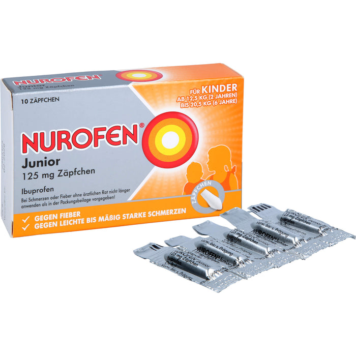 Nurofen Junior 125 mg Zäpfchen bei Fieber & Schmerzen ab 2 Jahren, 10 pc Suppositoires