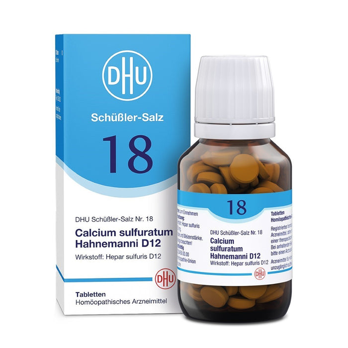 DHU Schüßler-Salz Nr. 18 Calcium sulfuratum Hahnemanni D12 – Das Mineralsalz der Regeneration – das Original – umweltfreundlich im Arzneiglas, 200 pcs. Tablets