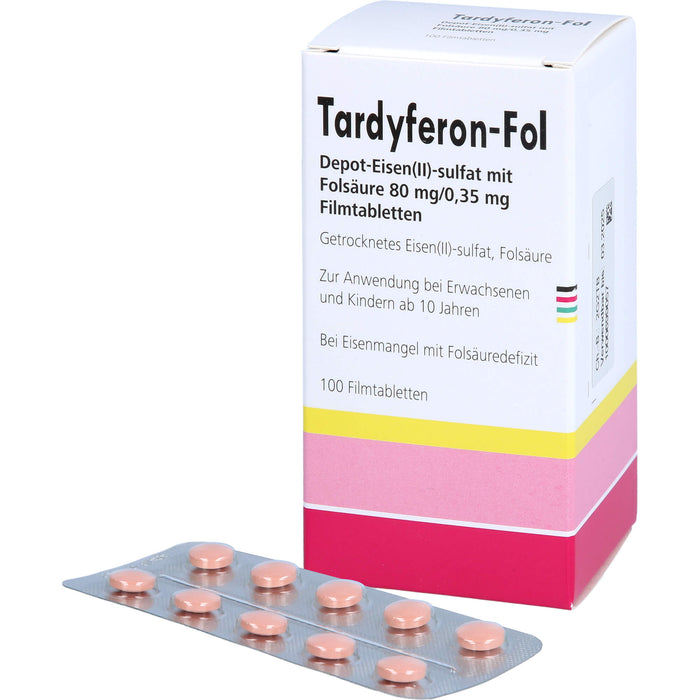 Tardyferon-Fol Depot-Eisen(II)-sulfat mit Folsäure 80 mg/0,35 mg Eurim Filmtabletten, 100 pc Tablettes