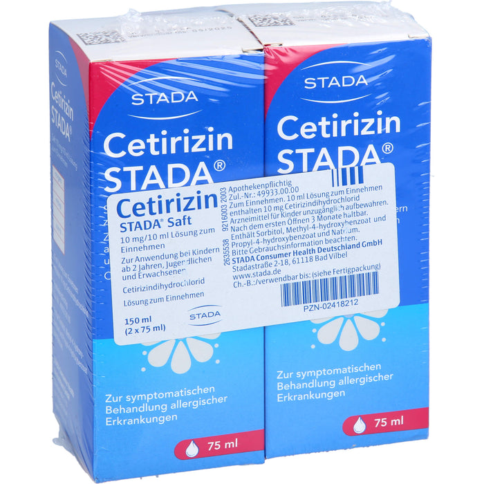 Cetirizin STADA Saft zur symptomatischen Behandlung allergischer Erkrankungen, 150 ml Solution