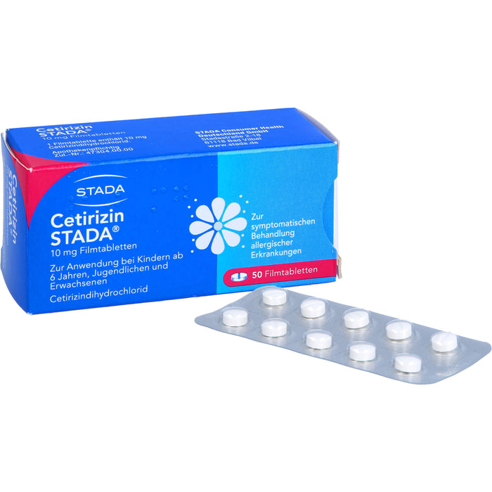 Cetirizin STADA 10 mg Filmtabletten zur symptomatischen Behandlung allergischer Erkrankungen, 50 St. Tabletten