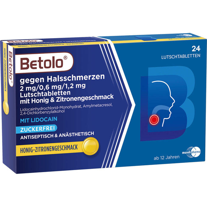 Betolo™ gegen Halsschmerzen 2 mg/0,6 mg/1,2 mg Lutschtabletten mit Honig & Zitronengeschmack, 24 St LUT