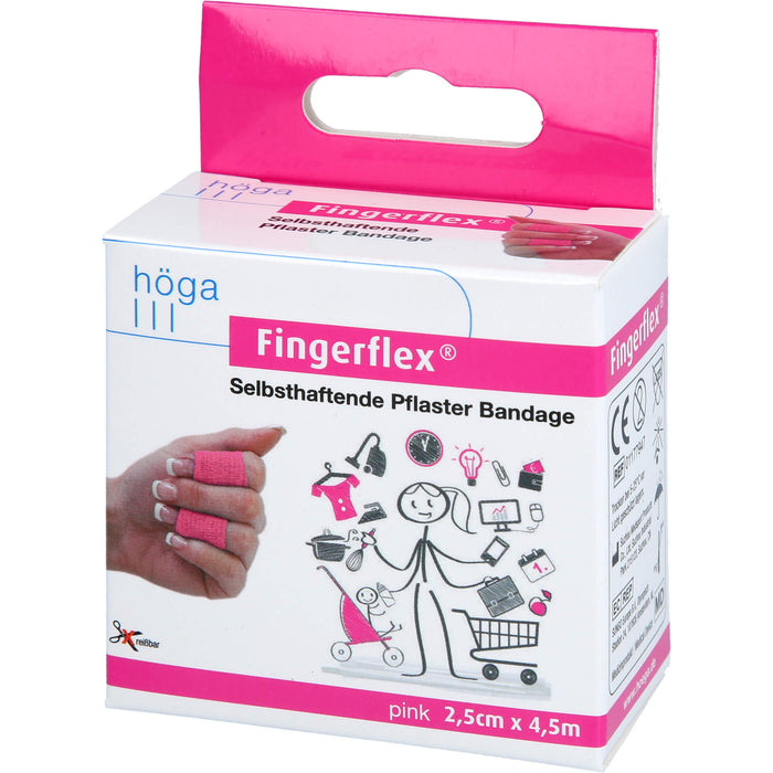 HÖGA-PHARM Fingerflex 2,5 cm x 4,5 m pinke selbsthaftende Pflaster, 1 St. Pflaster